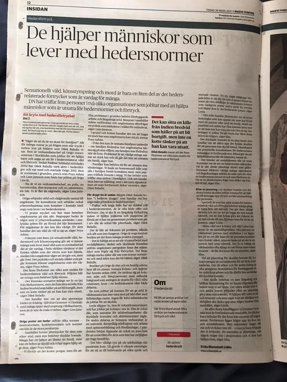 Somaya intervjuas i DN