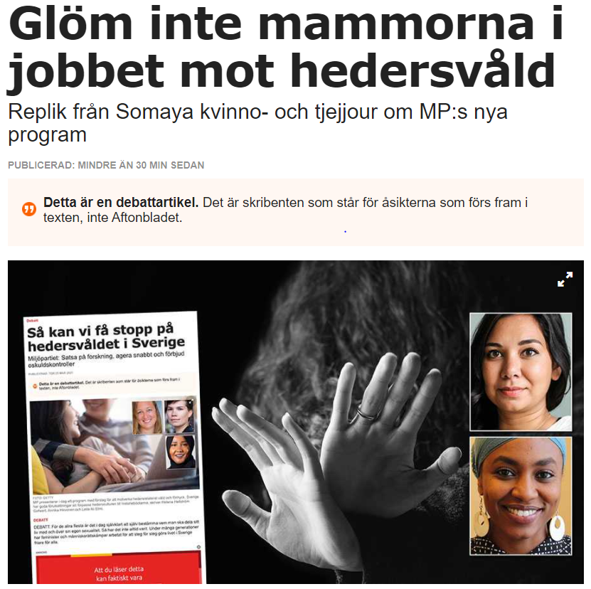 Somaya svarar MP om insatser för att motverka hedersvåld och förtryck